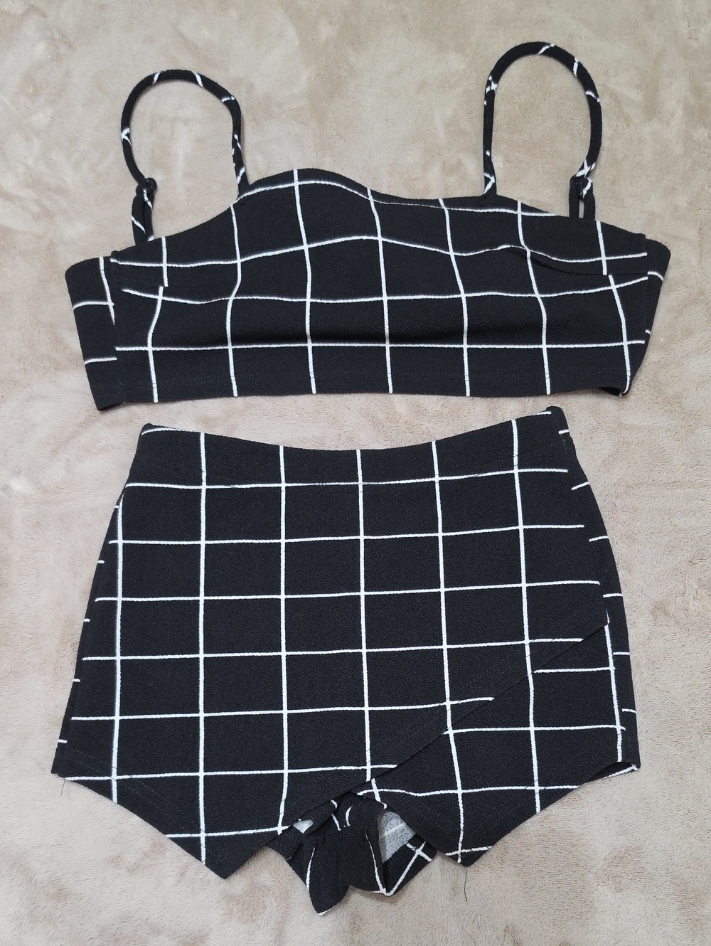 SHEIN Black & White Windowpane Two-Piece Set